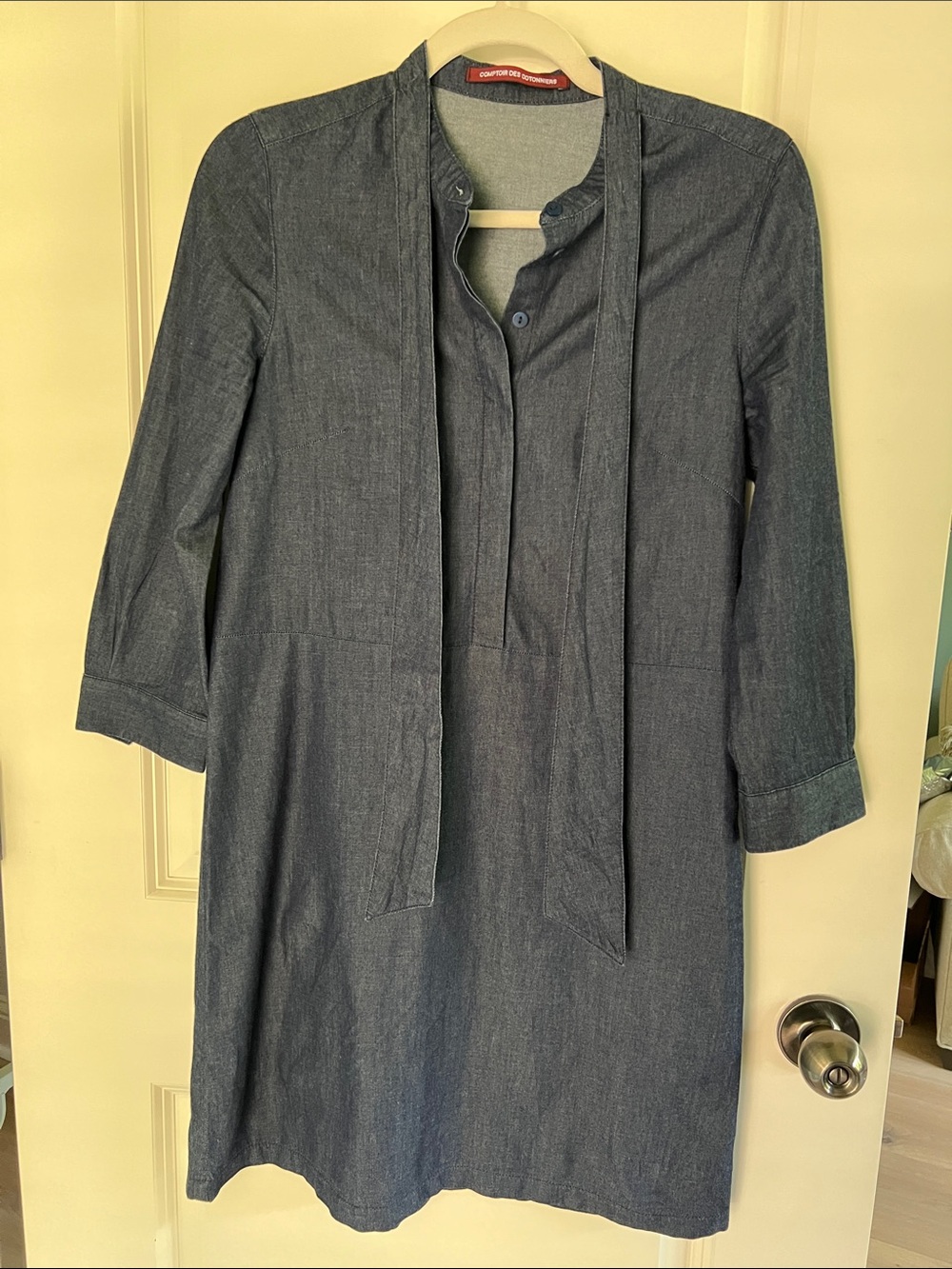 Comptoir Des Cotonniers Denim-Style Long Sleeve Dress in Blue